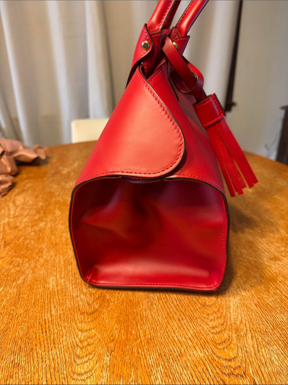 Vittoria Napoli Structured Red Leather Satchel with Tassel Accent and crossbody - Picture 3 of 10